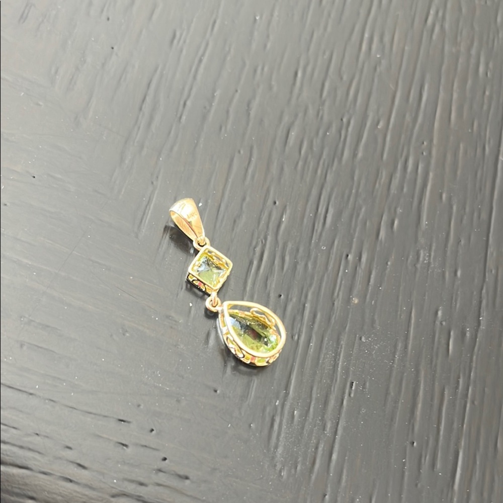 Gold Drop Peridot Pendant - Green Gemstone Accent - Picture 2 of 6